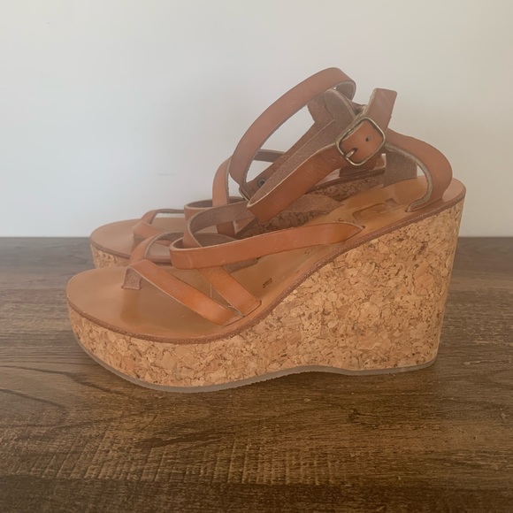 Kjaques St. Tropez Cunegonde Womens Brown Strappy Wedge Heels Sandals Shoe 6.5-7 - Picture 3 of 10